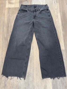 American Eagle Outfitters Black Wide-Leg Raw Hem Jeans